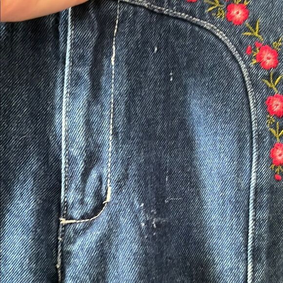 Vintage Kids Blue Jeans with Pink Floral Embroidery - Picture 3 of 5